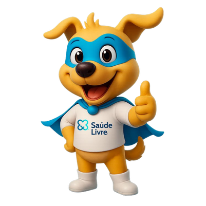 Mascote da Saúde Livre Guaratinguetá fazendo sinal positivo